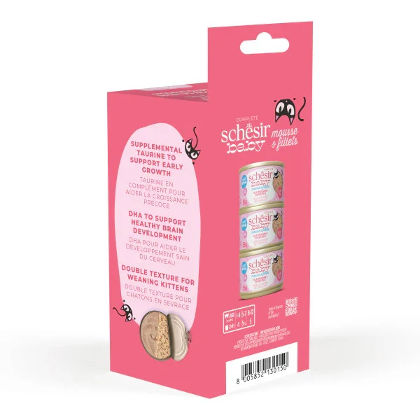 Schesir Baby Mousse & Fillets Chicken With Salmon & Chicken Liver Multipack Kitten Wet Cat Food In Can 165G 3X55G