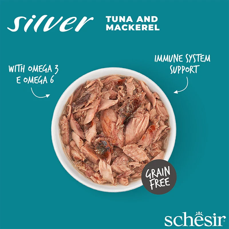 Schesir Silver Wholefood Tuna & Mackerel Senior Wet Cat Food In Broth 70G