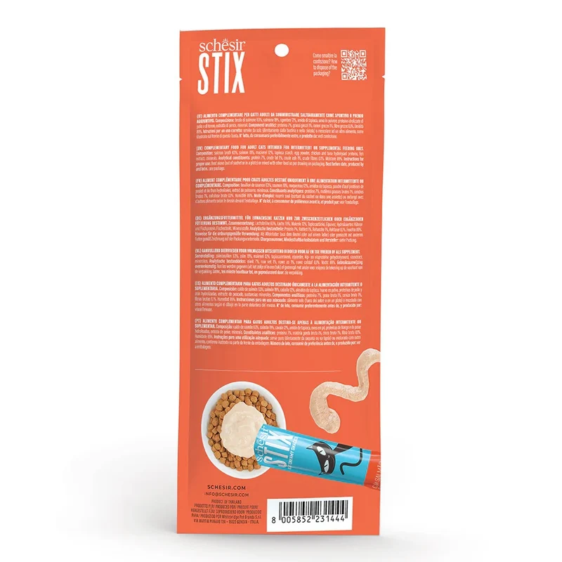 Schesir Stix Salmon Cream Snack Adult Cat Treats 90G 6x15G