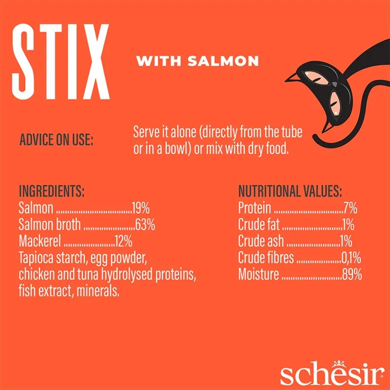 Schesir Stix Salmon Cream Snack Adult Cat Treats 90G 6x15G