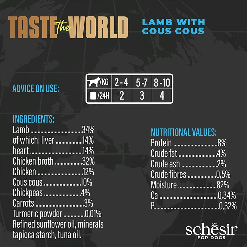 Schesir Taste The World Wholefood Lamb With Cous Cous In Broth Adult Wet Dog Food 150G