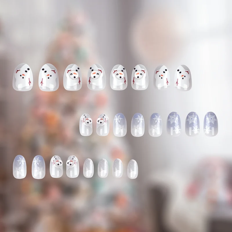 Kunstvolle Winter-Nagelverlängerungen mit Schneemann-Design Karnz