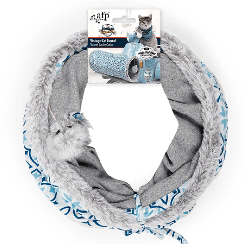 All For Paws Vintage Cat Tunnel for Cats Blue 47x24x24cm