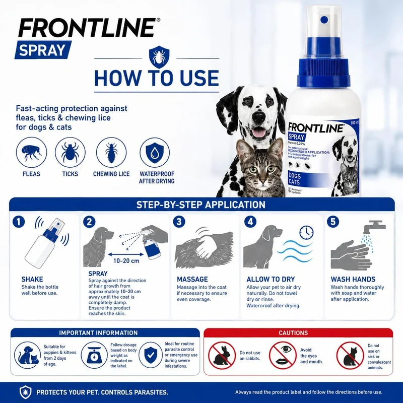 Frontline Flea & Tick Treatment Pump Spray For Dogs & Cats 100ML