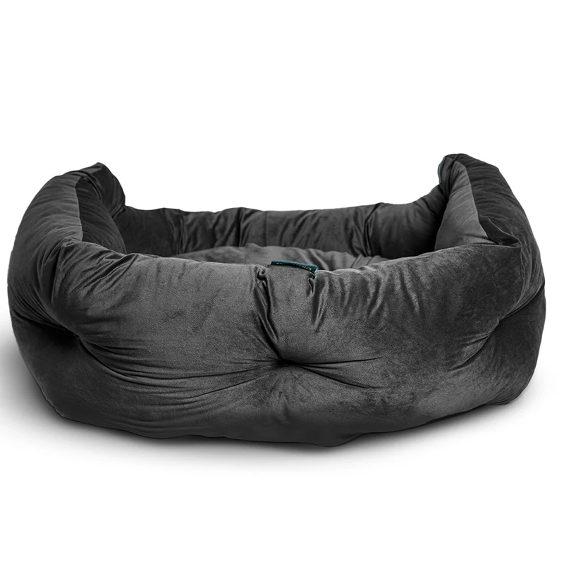 Regalia Velvet Deluxe Slumber Non-Slip Dog Bed - Black/76cm