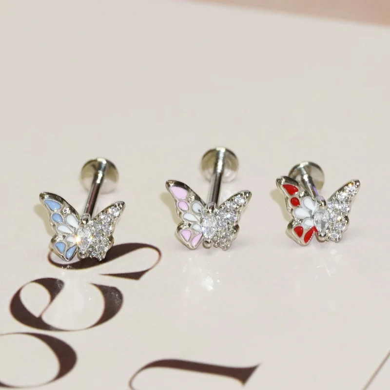 Lippenstecker Edelstahl mit Strass, verschiedene Größen