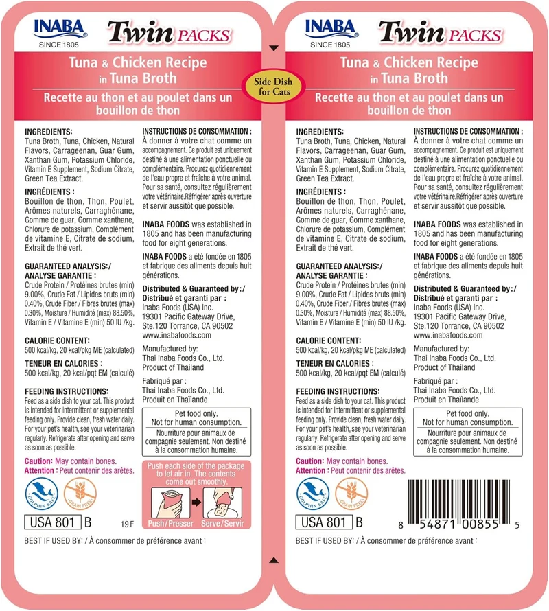 Inaba Twin Pack Tuna & Chicken Recipe In Tuna Broth Wet Cat Food 2x40G