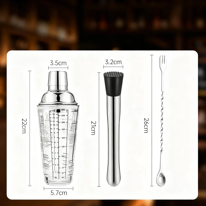 Cocktail-Shaker-Set mit Glas und Zubehör