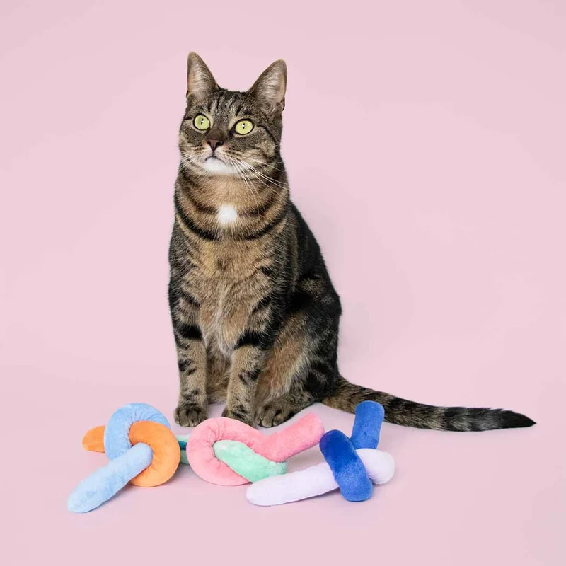 Ebi Coockoo Knotty Noodle Plush Cat Snuggle Toy - Orange & Light Blue/18x10x5.5cm