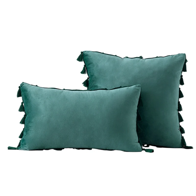 Velvet Quaste-Trim Quadrat und Lenden Dekokissen Set