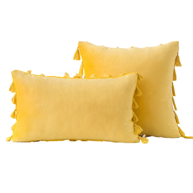 Velvet Quaste-Trim Quadrat und Lenden Dekokissen Set