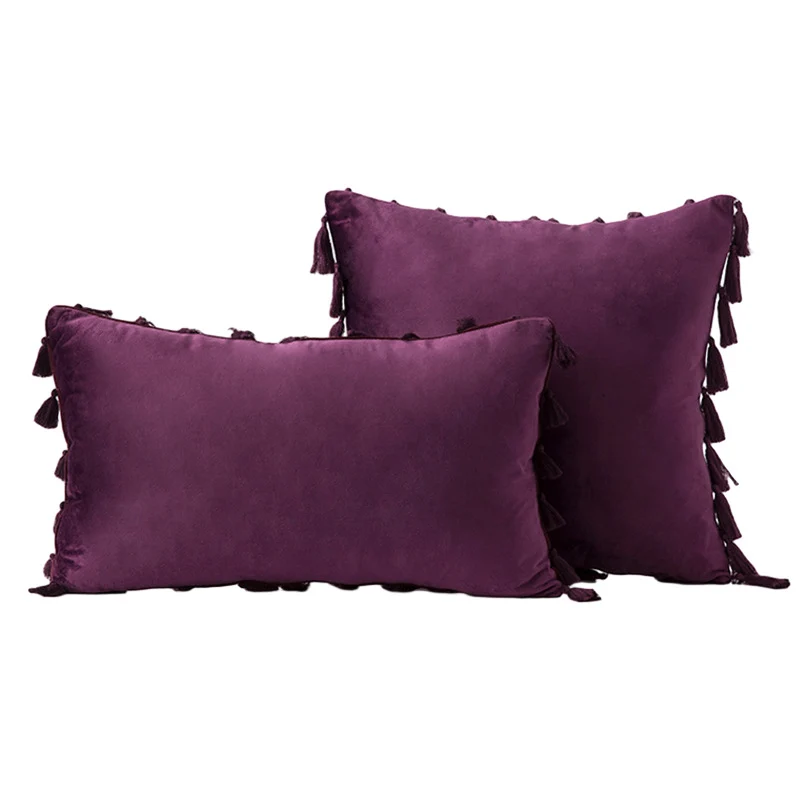 Velvet Quaste-Trim Quadrat und Lenden Dekokissen Set