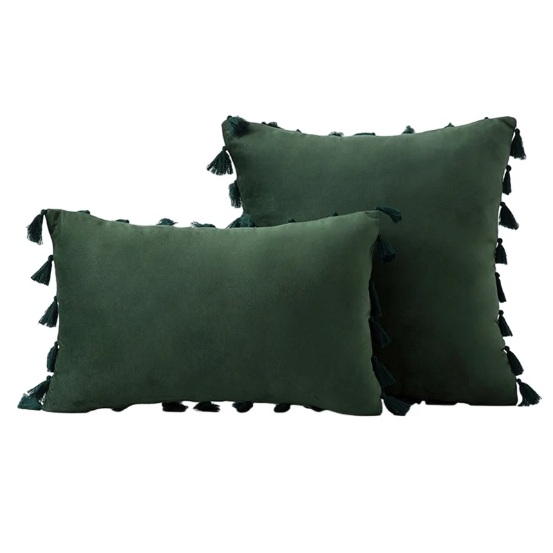 Velvet Quaste-Trim Quadrat und Lenden Dekokissen Set