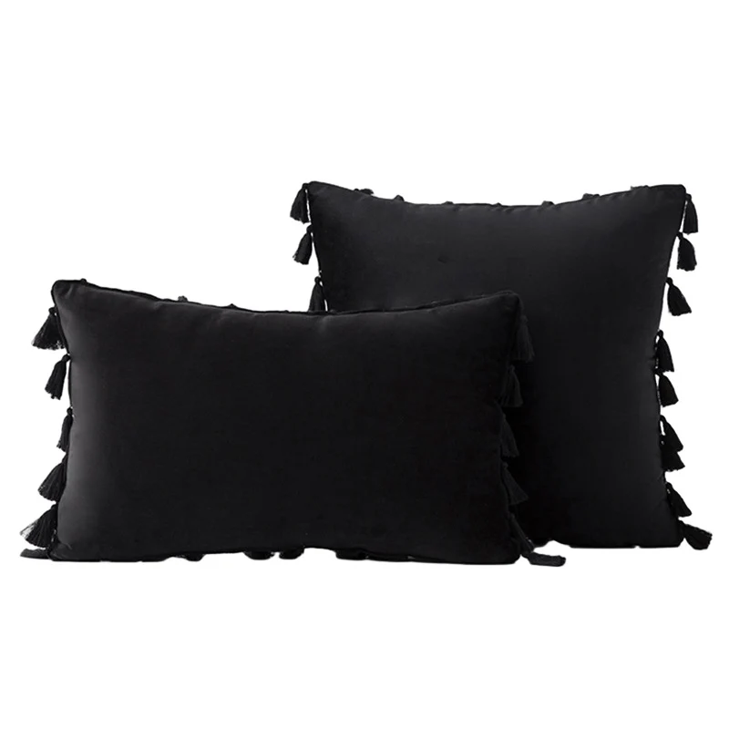 Velvet Quaste-Trim Quadrat und Lenden Dekokissen Set