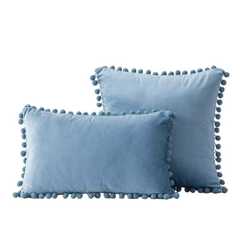 Velvet Pom-Pom Fransen Quadrat- und Lendenkissen Set