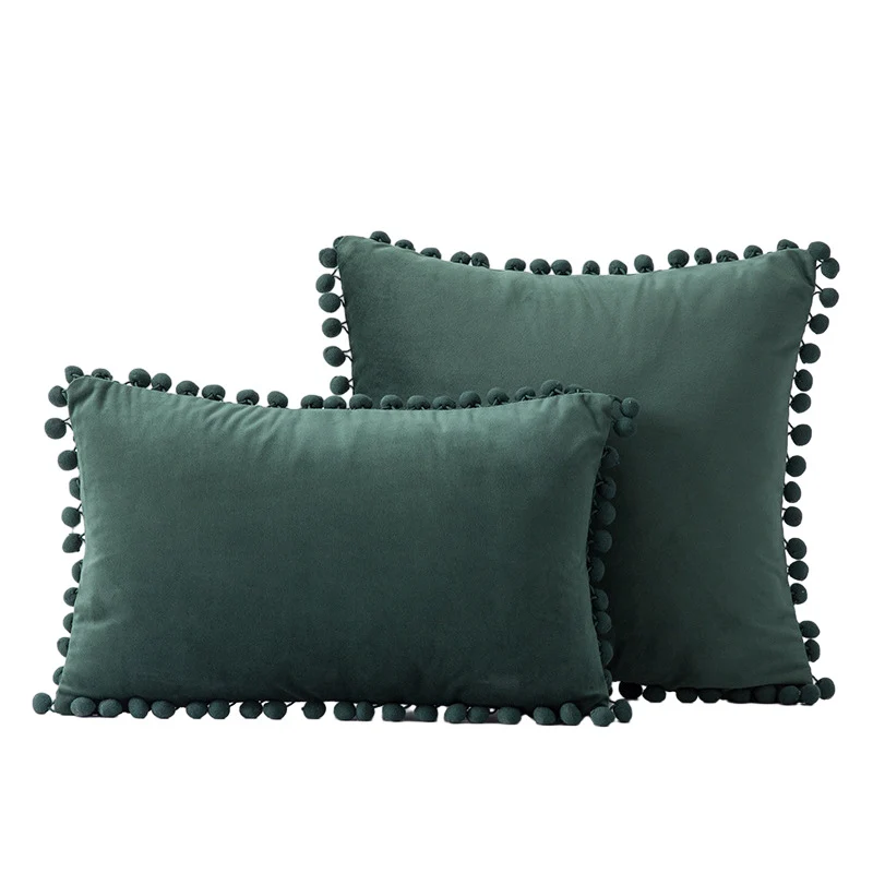 Velvet Pom-Pom Fransen Quadrat- und Lendenkissen Set