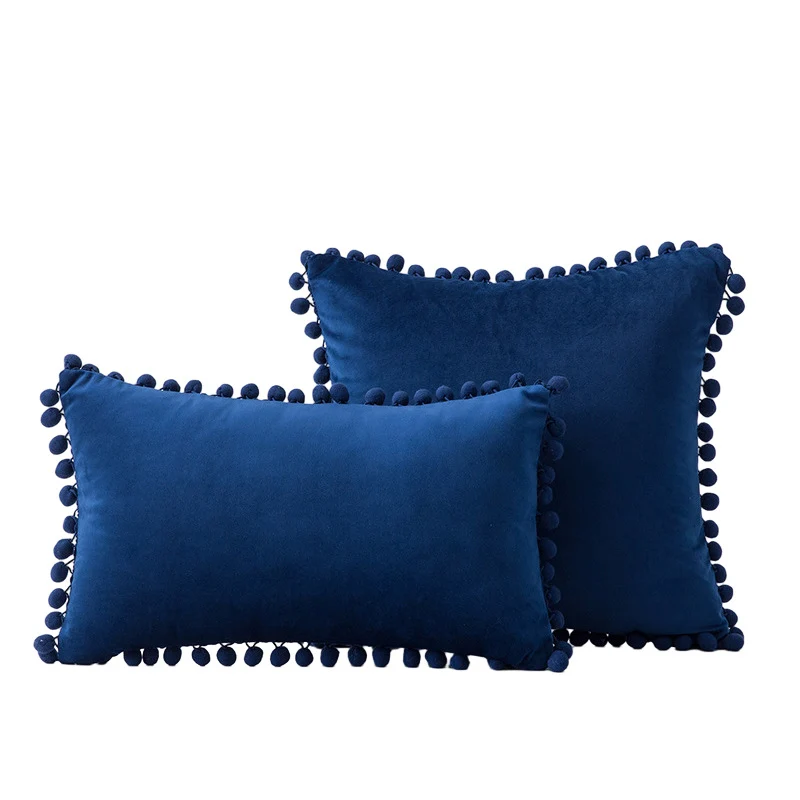 Velvet Pom-Pom Fransen Quadrat- und Lendenkissen Set