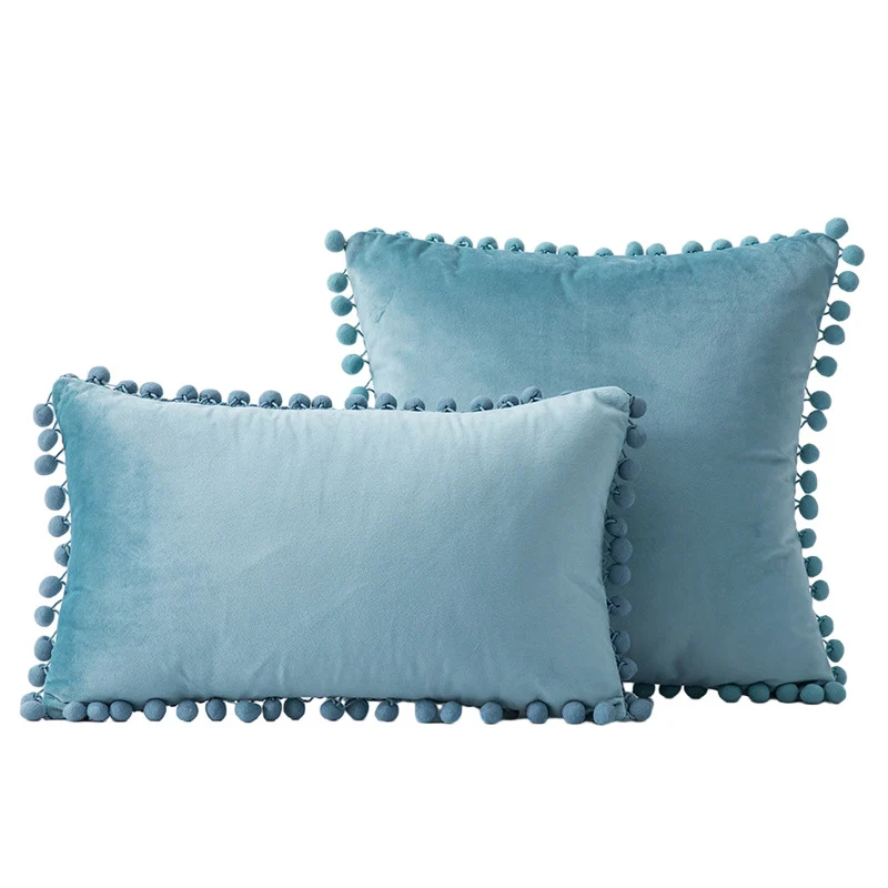 Velvet Pom-Pom Fransen Quadrat- und Lendenkissen Set
