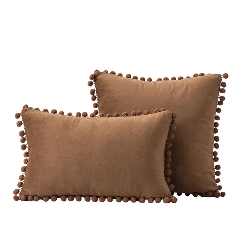 Velvet Pom-Pom Fransen Quadrat- und Lendenkissen Set