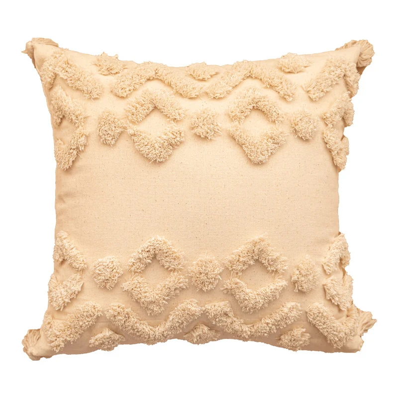 Texturiertes Tufted Boho Shag Akzent-Wurfkissen mit Quasten-Ecken und abnehmbarem Bezug