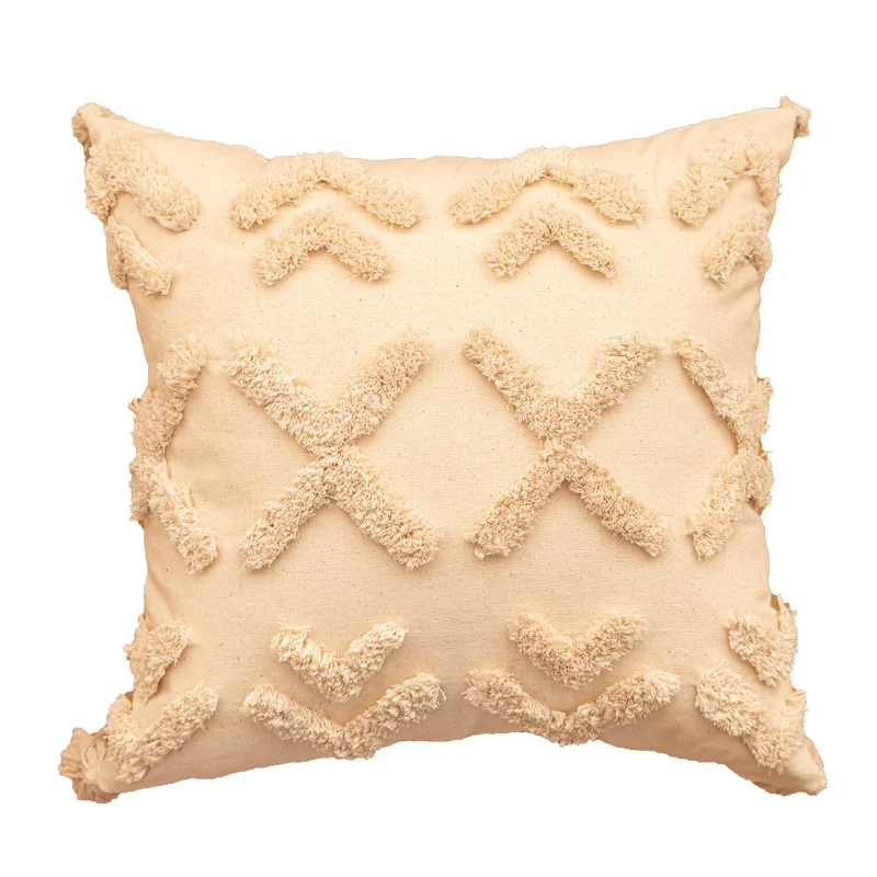 Texturiertes Tufted Boho Shag Akzent-Wurfkissen mit Quasten-Ecken und abnehmbarem Bezug