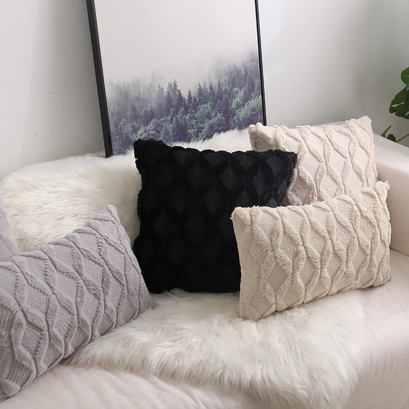 Texturiertes Strick-Diamond-Tufted quadratisches Wurfkissenbezug mit ausgefranstem Rand