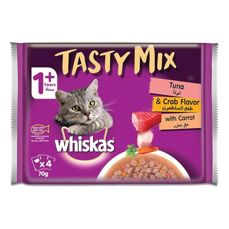 Whiskas Tasty Mix Tuna & Crab Wet Cat Food 1 Year+ 4x70G
