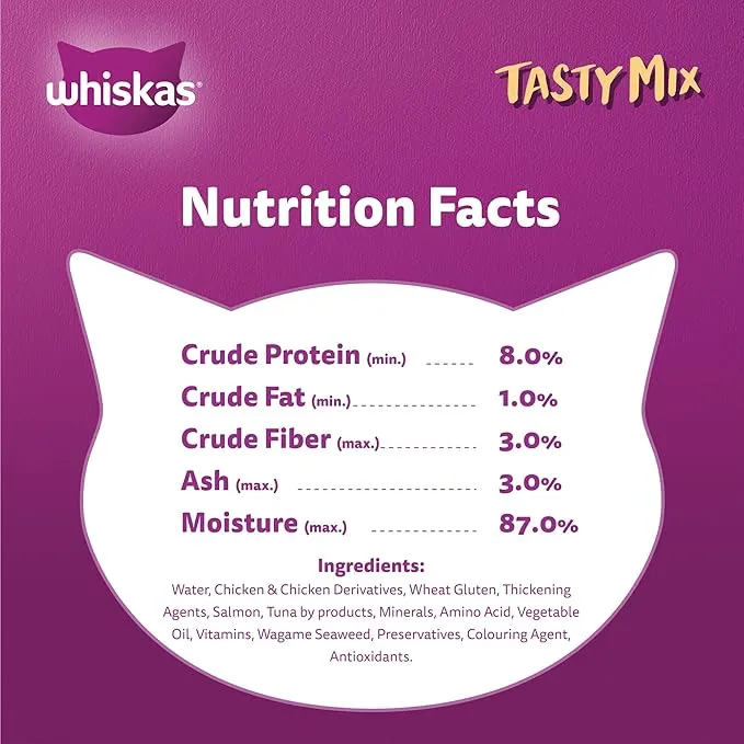 Whiskas Tasty Mix Chicken & Salmon Wet Cat Food 1 Year+ 4x70G