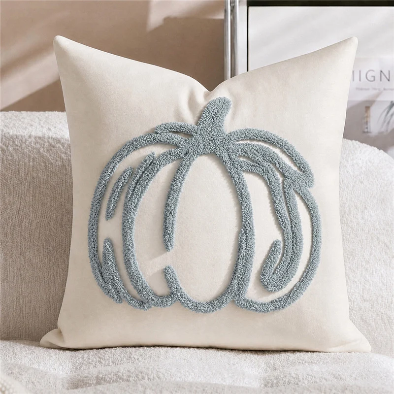 Saisonale tufted Kürbis Akzent Kissenbezug mit Chenille-Schlingenstickerei