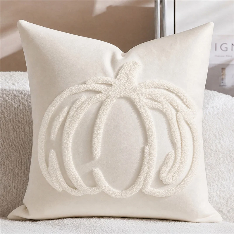 Saisonale tufted Kürbis Akzent Kissenbezug mit Chenille-Schlingenstickerei