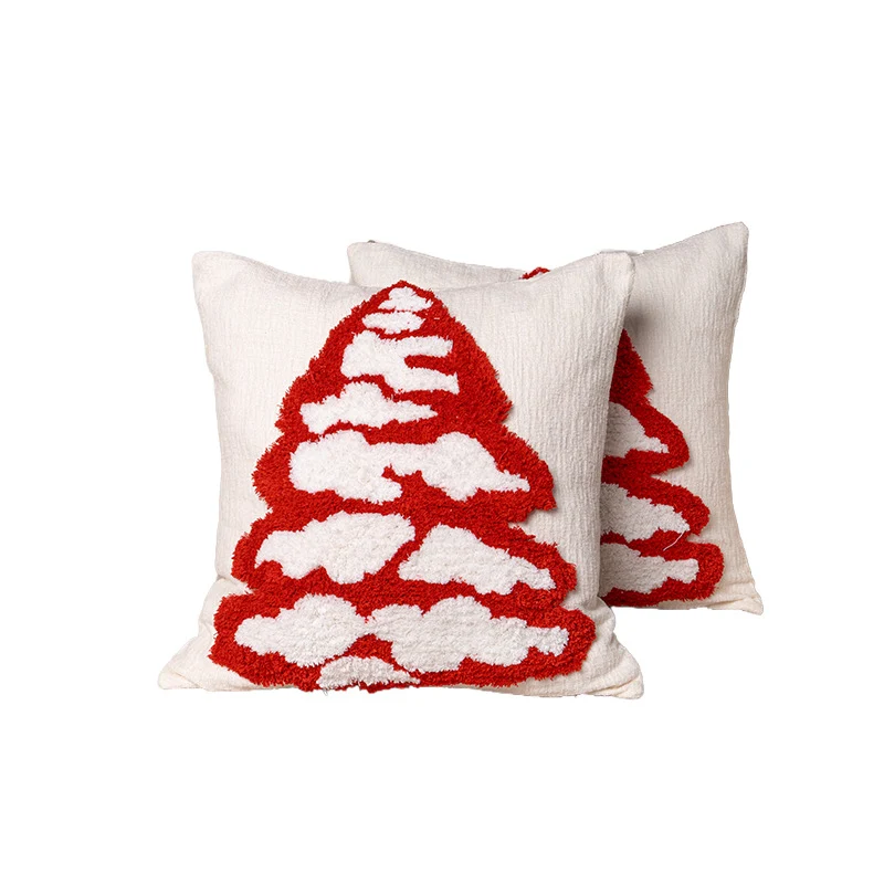 Urlaubs-Tufted-Chenille-Quadrat-Wurfkissen mit erhöhtem Baum-Motiv und verstecktem Reißverschluss