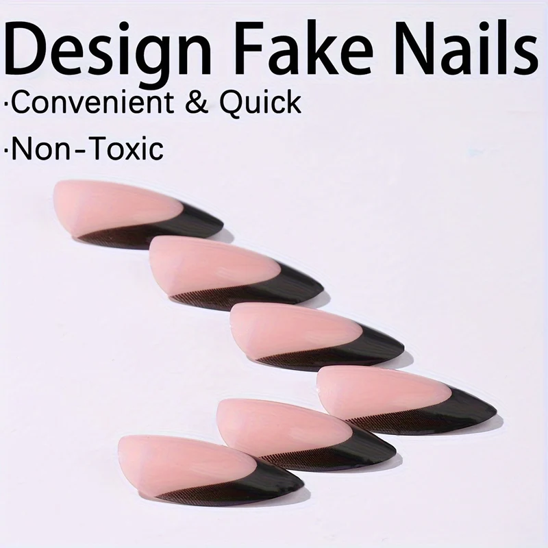 Kunstnagelset mit elegantem Schwarz-Weiß Design und niedlichen Schleifenakzenten Karnz