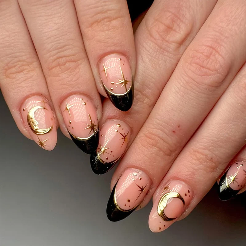 Kunstnagelset mit elegantem Schwarz-Pink-Design und glänzenden Akzenten Karnz