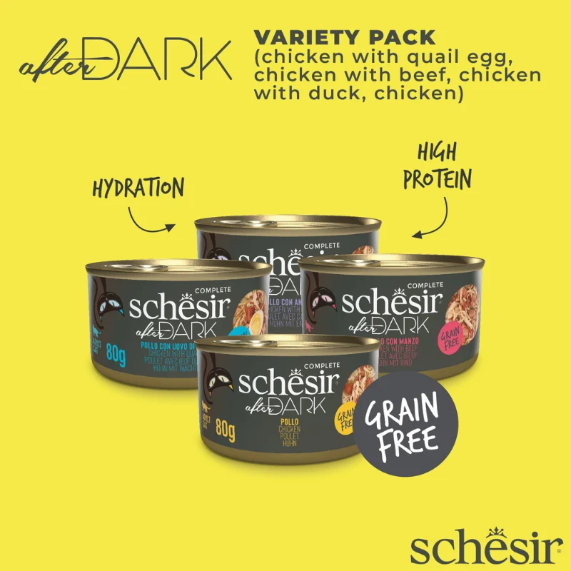 Schesir After Dark Complete Wholefood In Broth Wet Cat Food Variety Pack 12x80g
