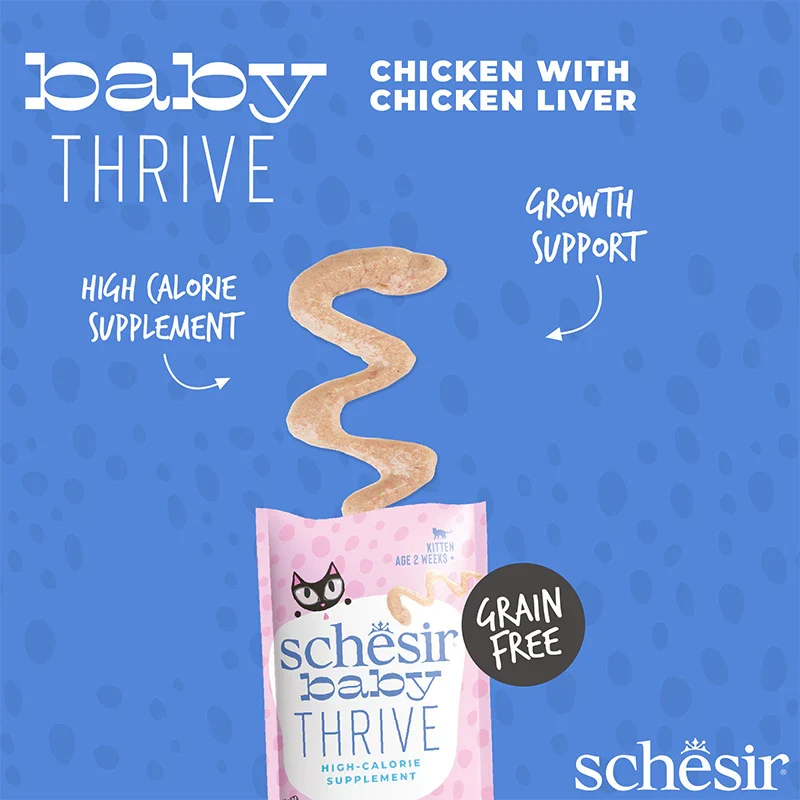 Schesir Baby Thrive High-Calorie Supplement In Cream Kitten Cat Treats With Chicken & Liver 20X8G