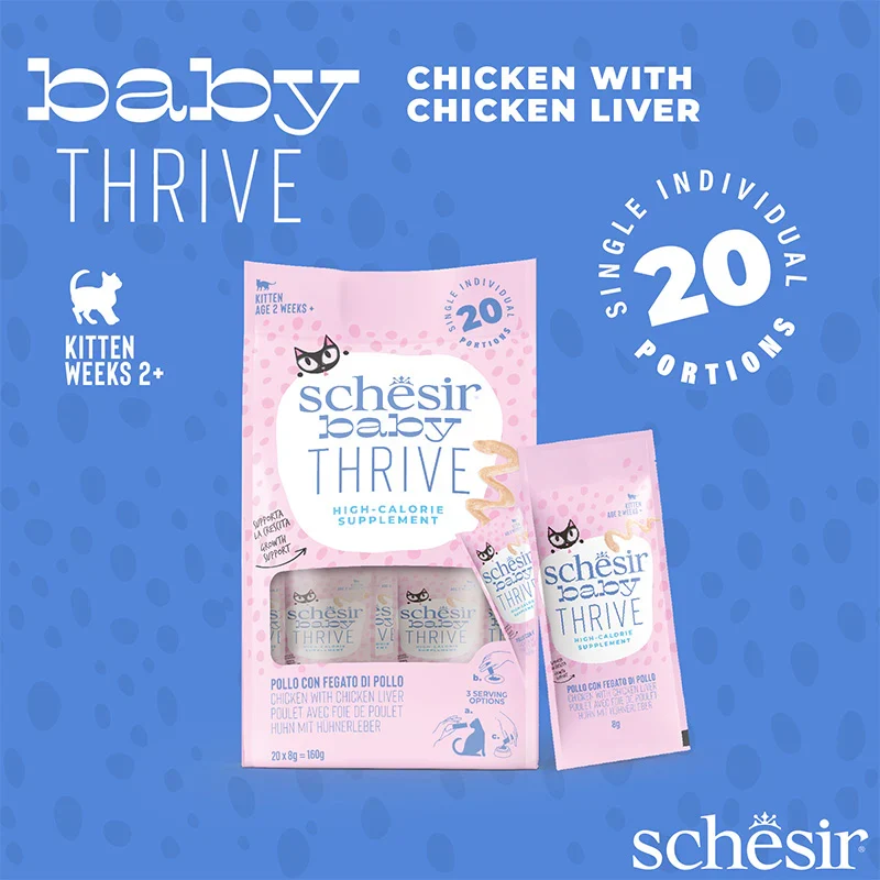 Schesir Baby Thrive High-Calorie Supplement In Cream Kitten Cat Treats With Chicken & Liver 20X8G