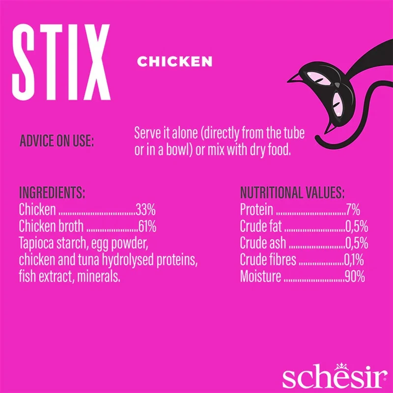 Schesir Stix Chicken Cream Snack Adult Cat Treats 90G 6x15G