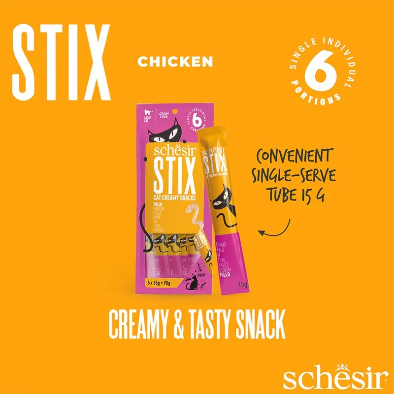 Schesir Stix Chicken Cream Snack Adult Cat Treats 90G 6x15G