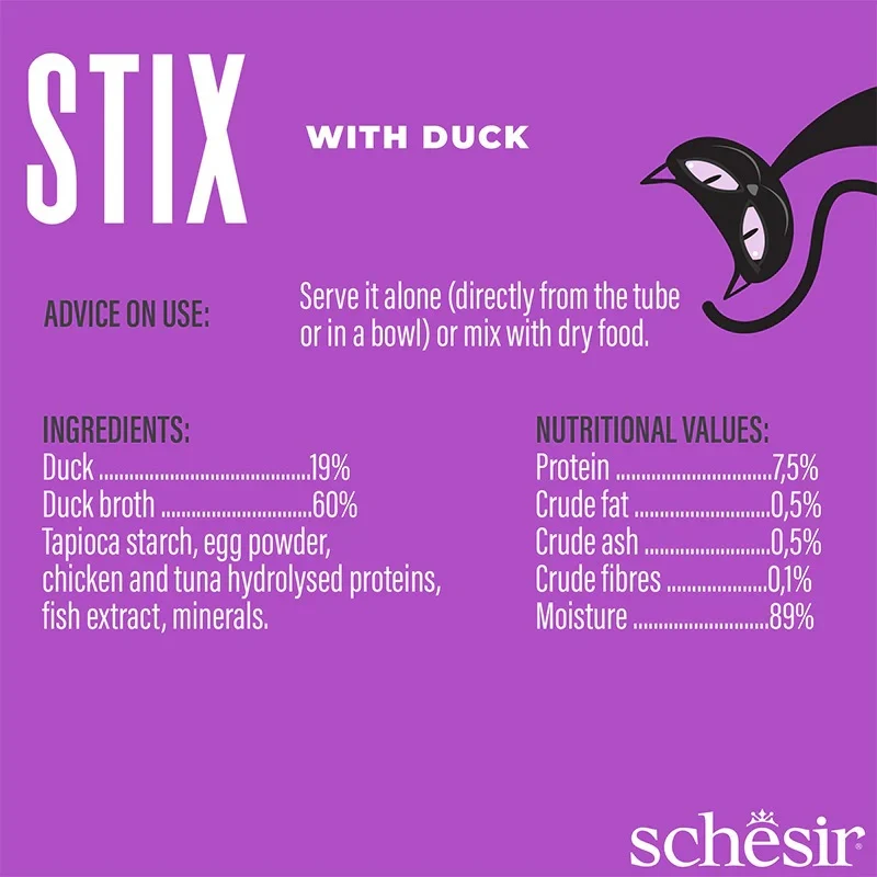 Schesir Stix Duck Cream Snack Adult Cat Treats 90G 6x15G