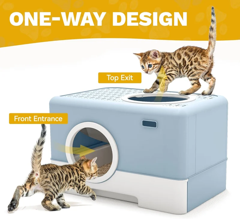 XDPC Modern Enclosed Cat Litter Box With Drawer System & Two-Way Entry 52.1x40.9x38.5cm