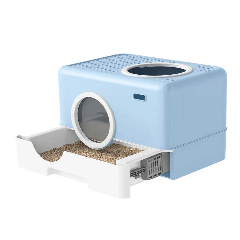 XDPC Modern Enclosed Cat Litter Box With Drawer System & Two-Way Entry 52.1x40.9x38.5cm