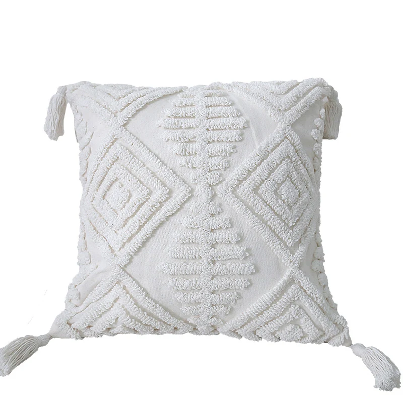 Boho Texturiertes Gestuftes Baumwoll-Wurfkissen mit Diamant-geometrischen Tufting und Eck-Tasseln