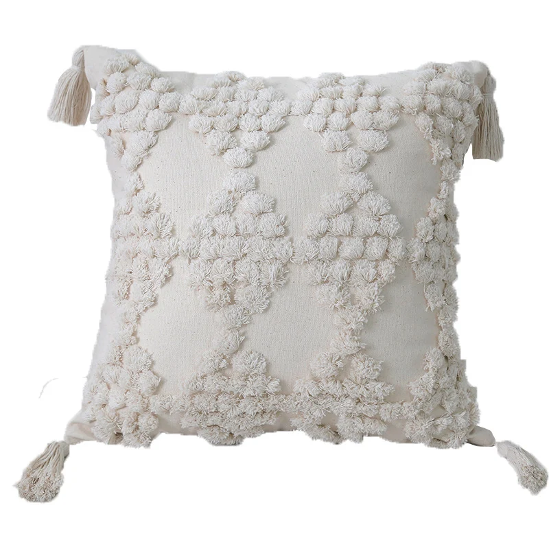 Bohemian tufted Baumwolle Lendenkissen mit clusterfringe Textur und Eckenquasten