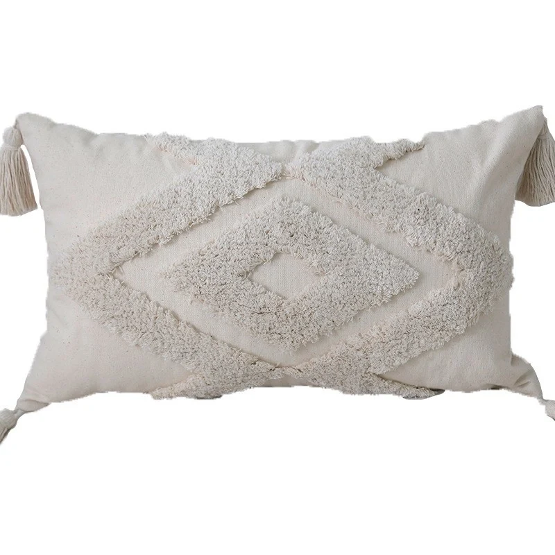 Bohemian tufted Baumwolle Lendenkissen mit clusterfringe Textur und Eckenquasten
