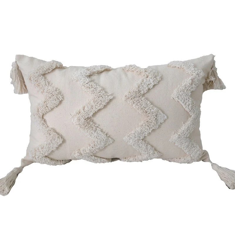 Bohemian tufted Baumwolle Lendenkissen mit clusterfringe Textur und Eckenquasten