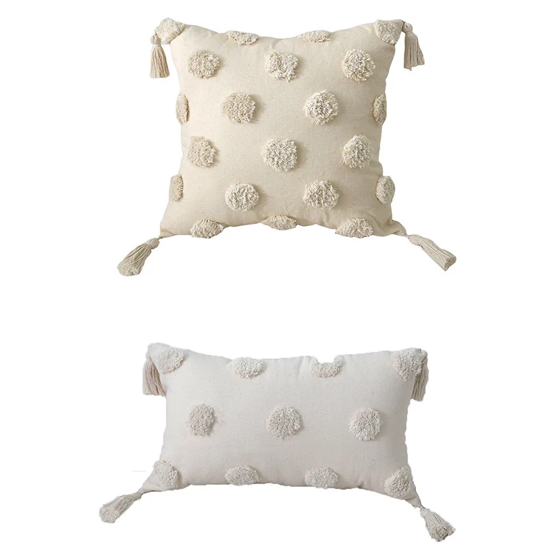 Artisanell Getuftetes Pom-Pom Baumwoll Quadrat- & Lendenkissen mit Quastenakzent und abnehmbaren Bezügen
