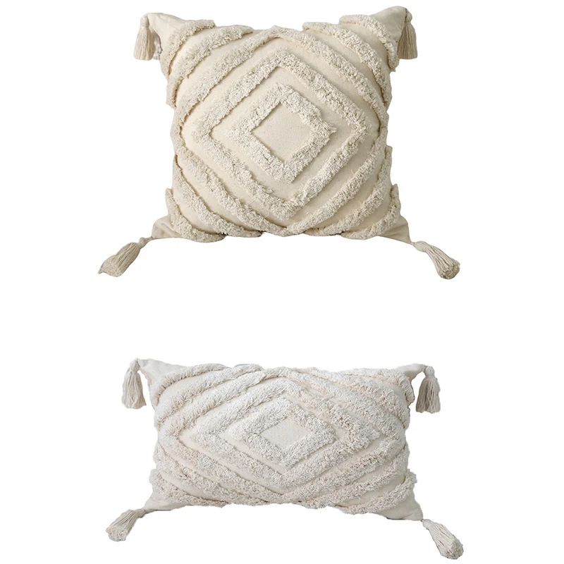 Artisanell Getuftetes Pom-Pom Baumwoll Quadrat- & Lendenkissen mit Quastenakzent und abnehmbaren Bezügen