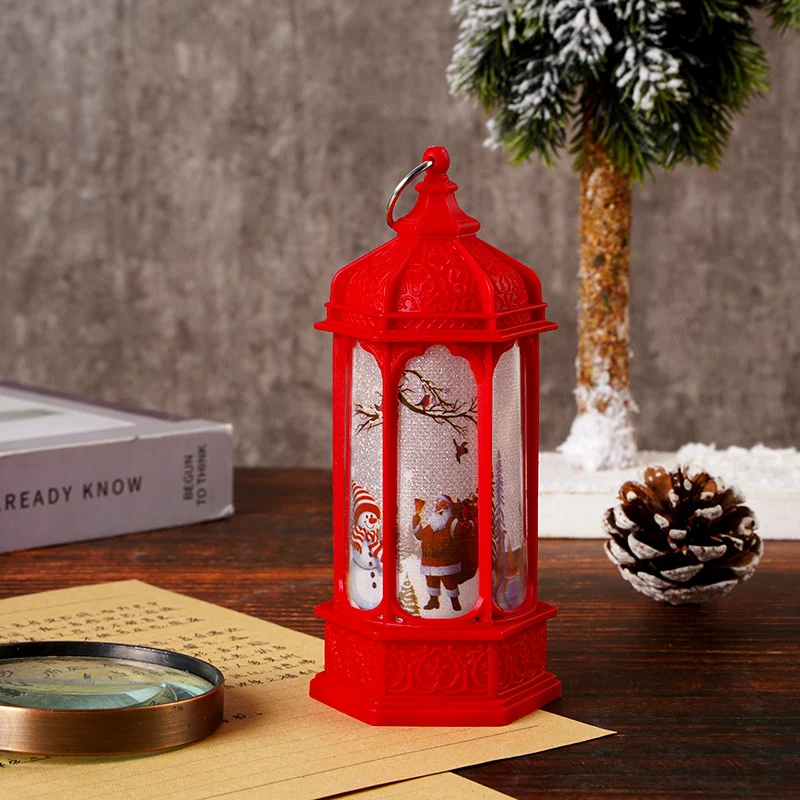 Vintage marokkanischer LED-Schneelaterne im Stil mit rotierender Weihnachts-Szene