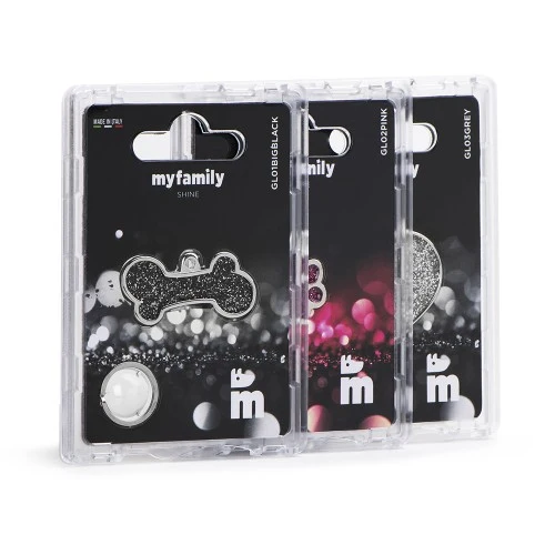 My Family Shine Glitter Paw ID Tag - GREY/2X2CM