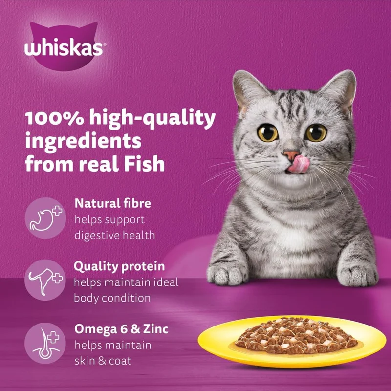 Whiskas 1+ Years Value Pack Ocean Fish Wet Cat Food In Jelly 12x80G - Pack of 10